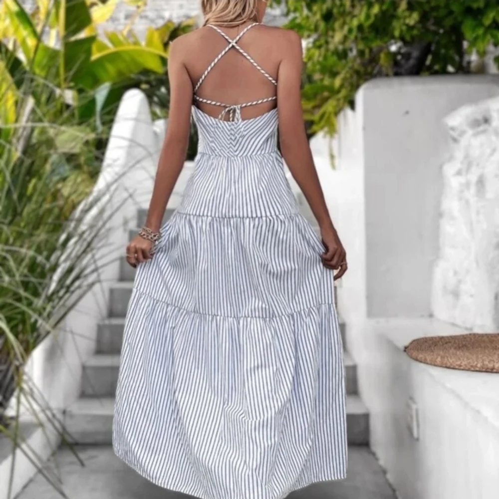 Striped Blue and White Summer Dress - Picture 2 of 5